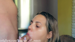 The housewife sucked and did titsjob in the kitchen.mp4