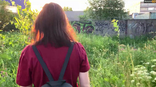 public outdoor blowjob with creampie from shy girl in the bushes - Olivia Moore.mp4