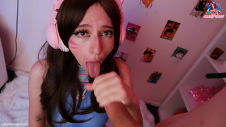 Dva Owerwatch Cosplay. Gamer Girl Ride Dildo & Sucking Cock While Playing.mp4