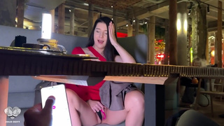 Came on a date with LUSH VIBRO TOY in pussy, public MASTURBATE under the table.mp4