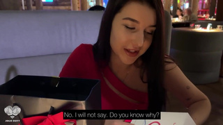 Came on a date with LUSH VIBRO TOY in pussy, public MASTURBATE under the table.mp4