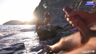 DICK FLASH on a nudist beach: Stranger caught me jerking off and helped me cum.mp4