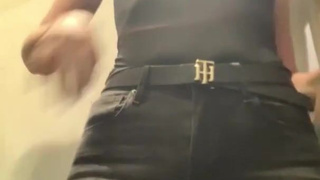 Hot MILF masturbates in the fitting room of the store